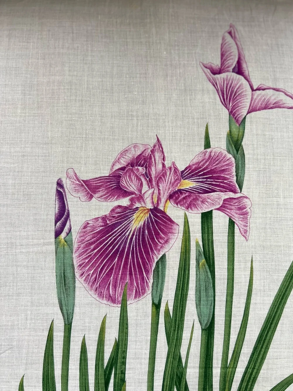 Vintage Japanese Pink Iris Cotton Handkerchief Framed Wall Art Decor 16.5